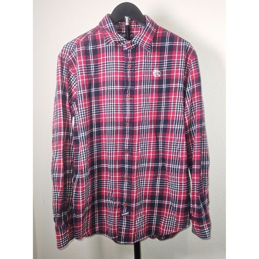 Ecko Unltd XL Plaid Flannel Shirt Red Blue Cotton Button Up Casual Skate Y2K